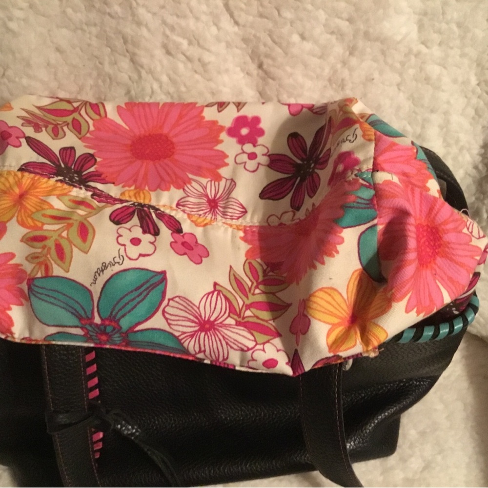 Brighton Black Leather Shoulder Bag with floral lining & 2 bonus charms - Picture 7 of 8
